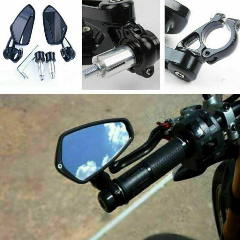 Motorcycle Universal Side Mirrors Black 7/8′ 22mm includes 2 x Alloy Bar Ends