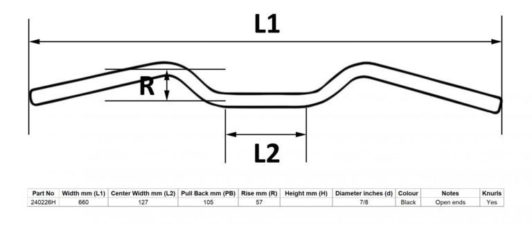 MPS Handlebar 7/8” Black 2.25” Rise Yamaha Rd250Lc, Rd350Lc for Motorbikes