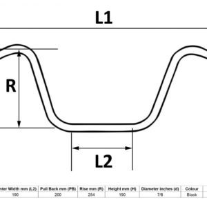 MPS Handlebar 7/8” Black 10” Rise Wide Bottom for Motorbikes