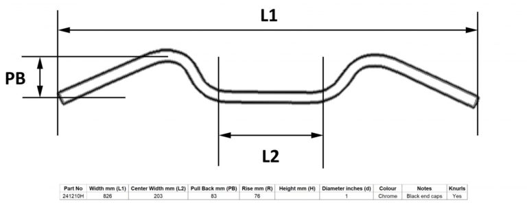 MPS Handlebar 1” Chrome Glide 2” Rise Without Dimples for Motorbikes