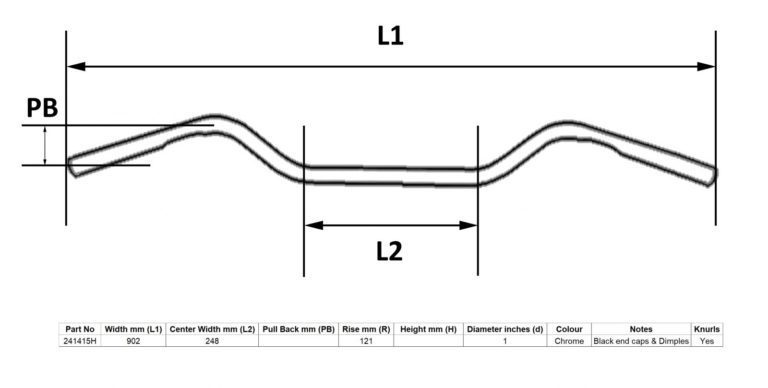 MPS Handlebar 1” Chrome Glide Style 4” Rise With Dimples for Motorbikes