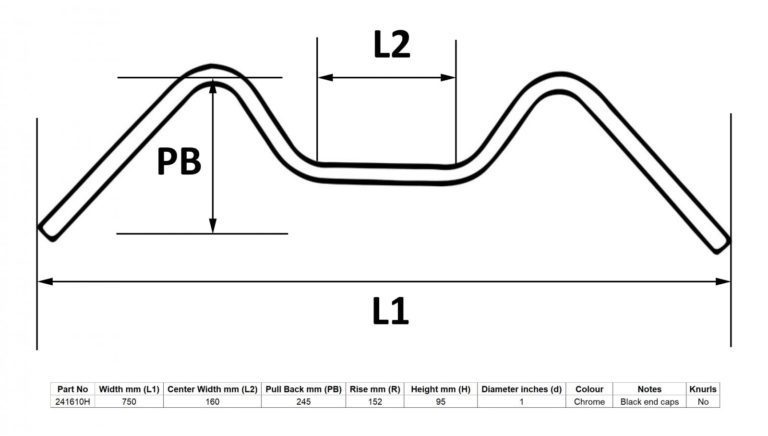 Handlebar1” Chrome 6” Rise Without Dimples 30”Long & 8”Centre for Motorbikes