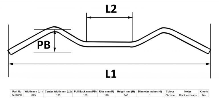 MPS Handlebar 1” Chrome 7” Rise Without Dimples for Motorbikes