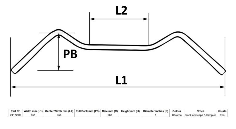 MPS Handlebar 1” Chrome Pullback 7” Rise With Dimples for Motorbikes