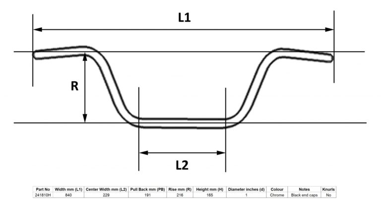 MPS Handlebar 1” Chrome 8” Rise Without Dimples for Motorbikes