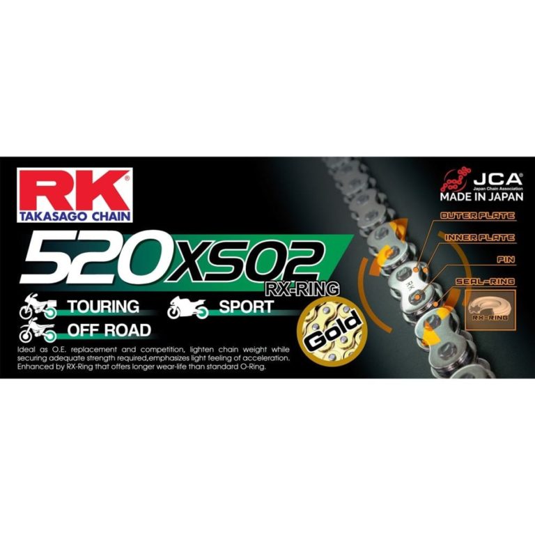 RK Chain Heavy Duty Rx-Ring Gold Xso2 520-100L (37.0Kn) for Motorbikes