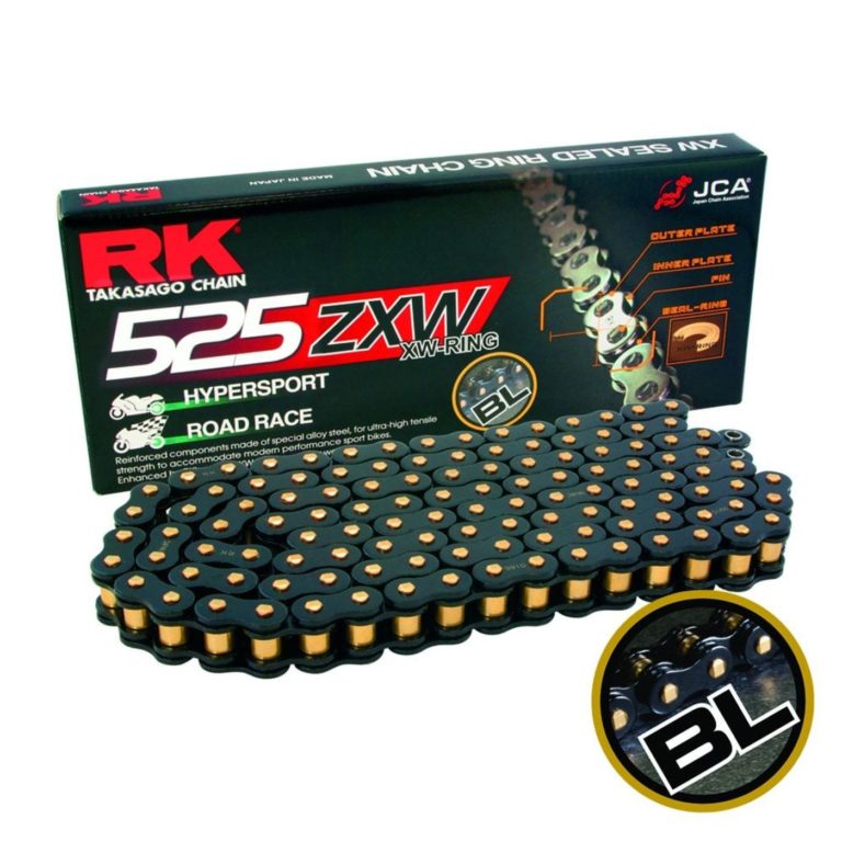 RK Chain Super Heavy Duty Xw-Ring Black/Gold Zxw 525-120L(46.4Kn) for Motorbikes